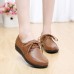 Large Size Pure Color Soft Leather Lace Up Round Toe Flat Loafer Shoes