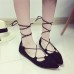 Women Summer Flats Fashion Pointed Toe Lace Up Strap Base Sandals Hollow Out  Shoes