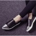 Women Ladies Flats Vintage PU Leather Loafers Pointed Toe Silver Metal Design