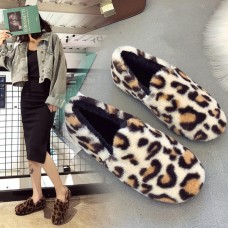 Leopard Grain Fluffy Lining Warm Casual Flat Loafers