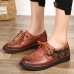 Genuine Leather Lace Up Soft Sole Flowers Flat Loafers