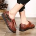 Genuine Leather Lace Up Soft Sole Flowers Flat Loafers