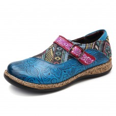 SOCOFY Folkways Splicing Pattern Genuine Leather Flats Loafers