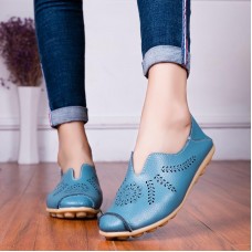 Large Size Women Pure Color Hollow Out Flats Loafers