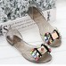 Women Summer Chic Beach Sandals Peep Toe Flat Rhinestone Shoes