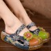 SOCOFY Vintage Colorful Leather Hollow Out Backless Flower Shoes