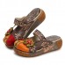 SOCOFY Vintage Colorful Leather Hollow Out Backless Flower Shoes