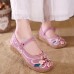 Women Casual Embroidery Lace Up Flower Flat Loafers