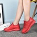 Red Color Comfy Lace Up Sneakers Casual Shoes