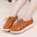 Lace Up Platform Heels Sneakers Round Toe Soft Sole Shoes