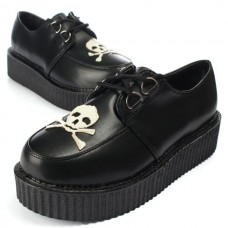 Women's Platform Oxford Shoes Retro Skull Heads Lace-Up Flats