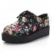 Vintage Floral Lace Up High Platform Skull Flat Creeper Shoes