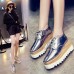 New Women Shiny Lace Up Flats Double Platform Oxfords Fashion Comfortable Shoes