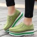 Women Flats Suede Lace Up Platforms Thick Heel Casual Shoes