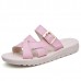 Bandage Buckle Slip On Wedge Sandals Soft Leather Slip On Beach Slipper Sandals