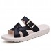 Bandage Buckle Slip On Wedge Sandals Soft Leather Slip On Beach Slipper Sandals