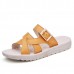 Bandage Buckle Slip On Wedge Sandals Soft Leather Slip On Beach Slipper Sandals