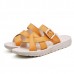 Bandage Buckle Slip On Wedge Sandals Soft Leather Slip On Beach Slipper Sandals