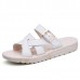 Bandage Buckle Slip On Wedge Sandals Soft Leather Slip On Beach Slipper Sandals