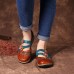 SOCOFY Hook Loop Genuine Leather Pattern Flat Sandals