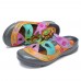 SOCOFY Printing Hollow Out Hook Loop Casual Comfy Leather Sandals