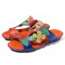 SOCOFY Handmade Flowers Comfy Leather Flat Sandals