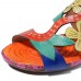 SOCOFY Handmade Flowers Comfy Leather Flat Sandals