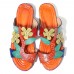 SOCOFY Handmade Flowers Comfy Leather Flat Sandals