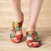 SOCOFY Handmade Flowers Comfy Leather Flat Sandals