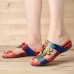 SOCOFY Handmade Flowers Comfy Leather Flat Sandals