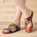 SOCOFY Handmade Flowers Comfy Leather Flat Sandals