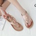 Bohemian Rhinestone Elastic Band Flat Sandals