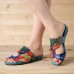 SOCOFY Handmade Pattern Slip On Casual Genuine Leather Sandals