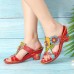 SOCOFY Genuine Leather Hook Loop Handmade Flowers Sandals