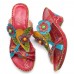 SOCOFY Genuine Leather Hook Loop Handmade Flowers Sandals