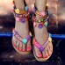 US Size5-12 Bohemian Zipper Flat Bottomed Flowers Sandals