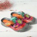 SOCOFY Handmade Floral Adjustable Hook Loop Leather Flat Sandals