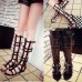 Women Chic Sandals Strappy Flat Boot Knee High Zip Up Summer Beach Shoes