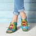 SOCOFY Handmade Printing Genuine Leather Slip On Heeled Sandals