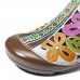 SOCOFY Hand Floral Hollow Hook Loop Genuine Leather Sandals