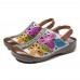 SOCOFY Hand Floral Hollow Hook Loop Genuine Leather Sandals