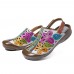 SOCOFY Hand Floral Hollow Hook Loop Genuine Leather Sandals