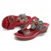 SOCOFY Bohemian Leather Hook Loop Handmade Flowers Sandals