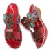 SOCOFY Bohemian Leather Hook Loop Handmade Flowers Sandals