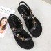 Bohemian Weave Rhinestone Elastic Band Soft Casual Sandals