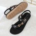 Bohemian Weave Rhinestone Elastic Band Soft Casual Sandals