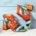 SOCOFY Pattern Hollow out Chunky Heel Hook Loop Leather Sandals