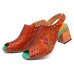 SOCOFY Handmade Floral Pattern Hollow Genuine Leather Heeled Sandals