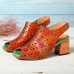 SOCOFY Handmade Floral Pattern Hollow Genuine Leather Heeled Sandals