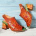 SOCOFY Handmade Floral Pattern Hollow Genuine Leather Heeled Sandals